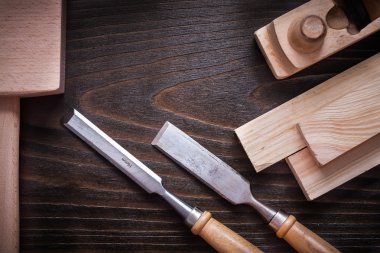 Lump hammer, shaving plane, chisels