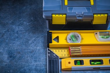 Toolbox, construction level, wooden meter