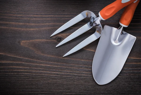 Trowel gardening fork and hand shovel — Stock fotografie