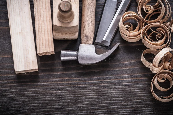 Planer hammer, chisels, wooden studs — Stock Photo, Image