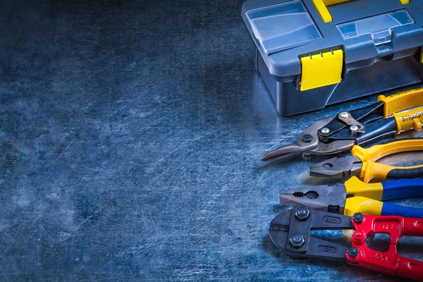 Toolbox, bolt cutter, pliers — Stok fotoğraf