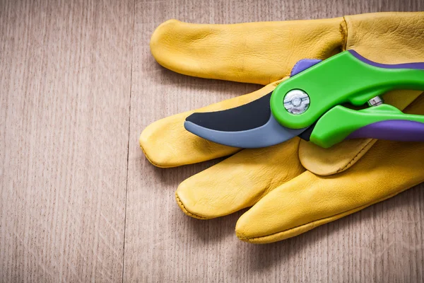 Schutzhandschuh aus landwirtschaftlichem Leder mit Gartenschere — Stockfoto