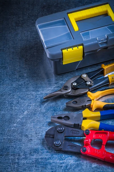 Toolbox, bolt cutter, pliers — Zdjęcie stockowe