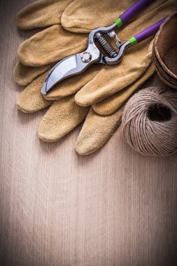 secateurs, eldiven, turba çömlek ve hank dizesi