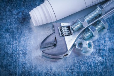 adjustable spanner, nuts, bolts and blueprints