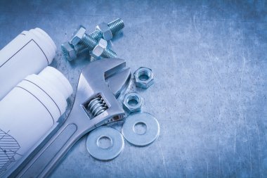 wrench, bolt washers, nuts, screwbolts