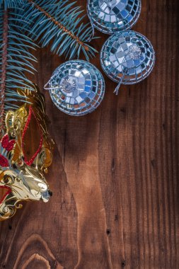 Christmas mask, baubles, fir tree