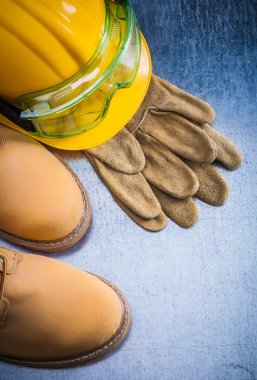 shoes, gloves, hard hat and goggles