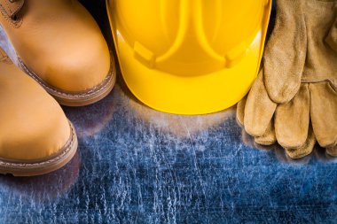 boots, protective gloves, hard hat