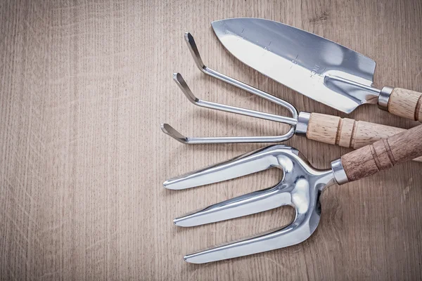 Fork, hand spade and rake — Stok fotoğraf