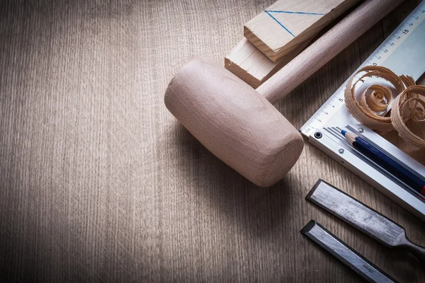 Bricks, mallet, chisels, pencil — Stok fotoğraf