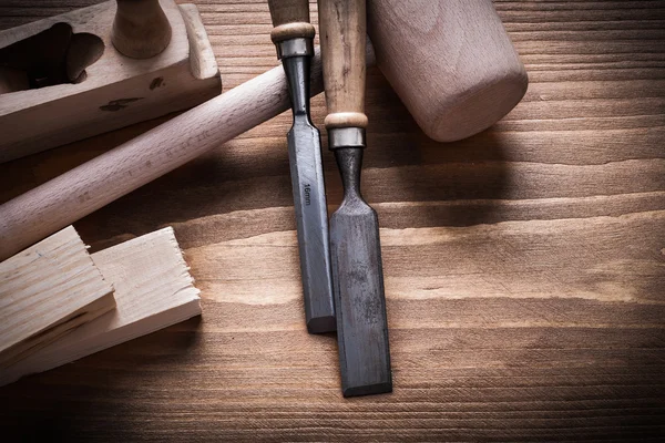Wooden hammer, stud planner, chisels — Stok fotoğraf
