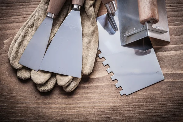 Plastering tools working gloves — Stock Image Plastering tools working gloves Stock Photo