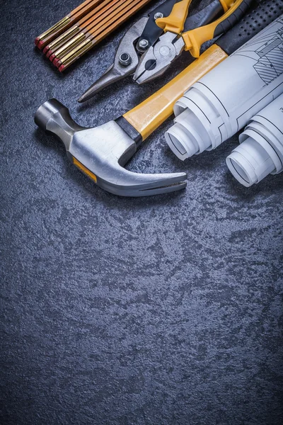 Claw hammer and wooden meter — Stock Photo, Image