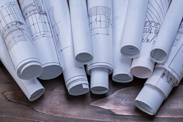 Rouleaux de plans de construction — Photo