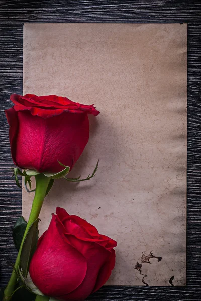 Čistého papíru a dvě růže — Stock fotografie