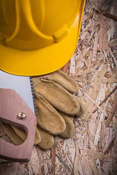 Kožené rukavice, stavební přilbu, ocasku — Stock fotografie