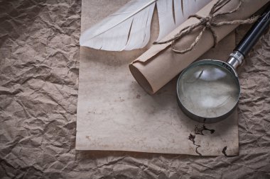 Vintage tüy, Büyüteç, haddelenmiş belge