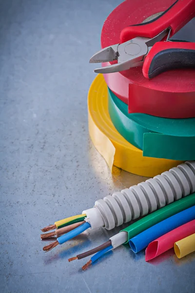 Insulating tapes, nippers, electric wires — Stock Photo, Image