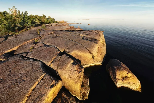 Île Dans Baie Vyborg Vue Aérienne Sur Nature Nordique Propre — Photo