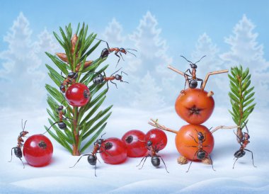 Noel ağacı ve Noel Baba yeni yıl için karıncalar yapmak