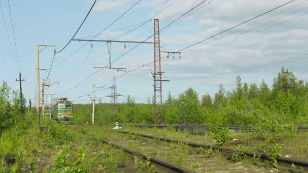 Poljarnie Zori. Rusya - Haziran 2014 yaklaşık: yük treni hareket — Stok video