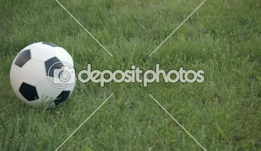 Çim üzerinde Çerçeve Içine Rolling Futbol Closeup