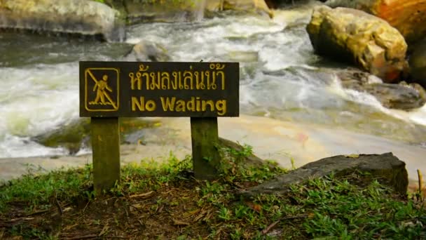 FullHD video - Safety Sign Cautions Tourists at This River in Thailand. with Sound — Stock Video