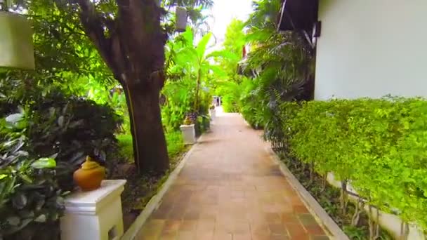 Betegeld wandelpad in een Resort in Sukhothai. Thailand — Stockvideo