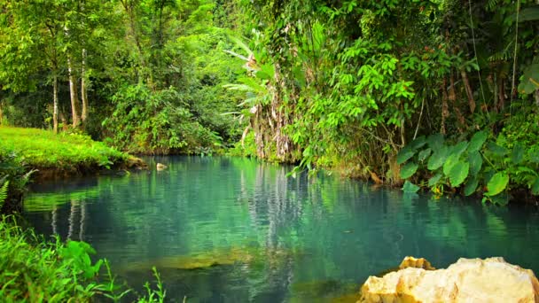 Zelení a jasné modré vody na Blue Lagoon v Laosu — Stock video