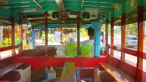 SUKHOTHAI. THAILAND - CIRCA NOV 2013: Riding in an old. empty bus. from a passenger's perspective. with sound. — 비디오