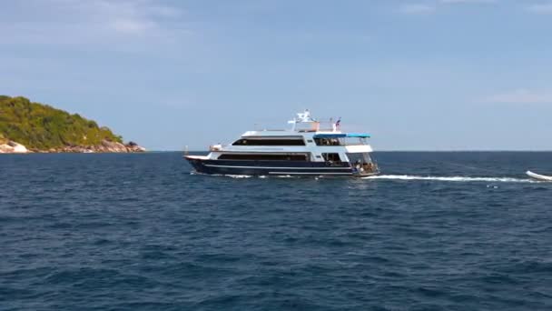 Tour Boat Sails By Ko Similan in the Andaman Sea — Stock Video