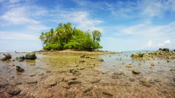 Small Tropical Island from across Crystal Clear Shallows in Thailand — Stock Video