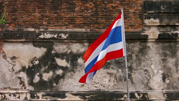 Patriotiska bilden av den thailändska flaggan fladdrande i vinden — Stockvideo