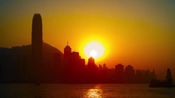 Hong kong skyline bij zonsondergang — Stockvideo