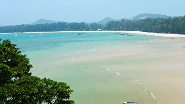 Beautiful. exotic. tropical beach at low tide. under a bright blue sumer sky in southern Thailand. Top view — Stock Video