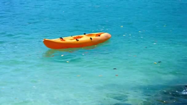 Orange. Kayak en plastique. Ancré dans la mer tropicale — Video