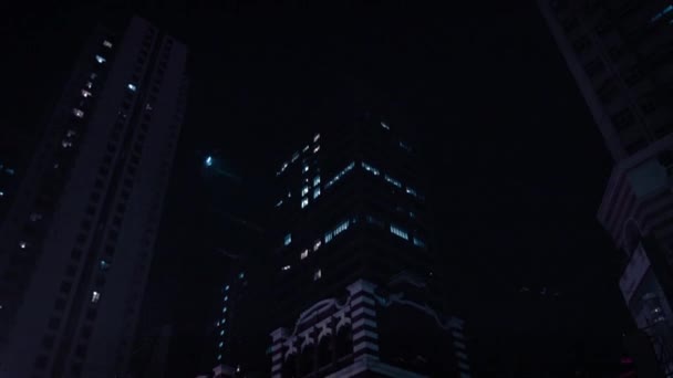 Nighttime cityscape of Hong Kong. with Western Market. oldest buildings in the city — Stock Video