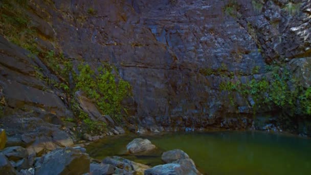 Natural Pond at the Base of a Sheer Cliff — Stock Video