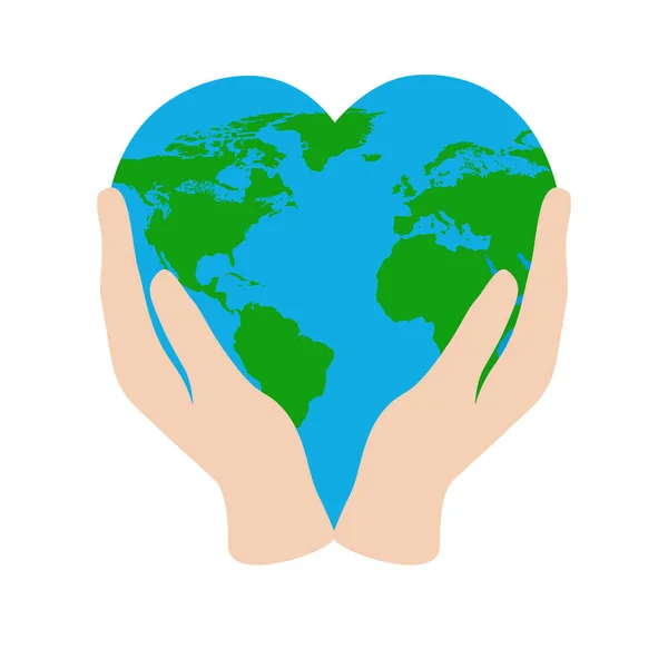 Vector Illustration Hands Holding Heart Shaped Earth Isolated White Caring — Stock Vector