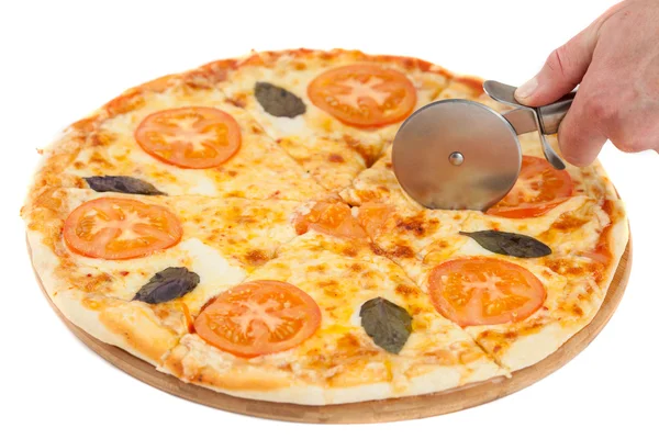 Pizza cutting isolated on white — Stock Photo, Image