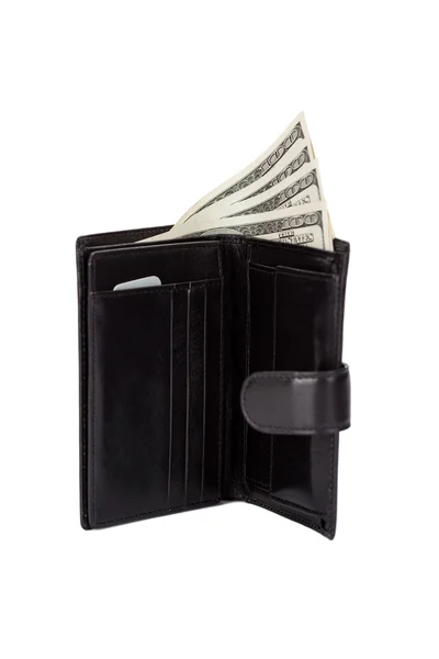Černá kožená peněženka izolovaná na bílém — Stock fotografie