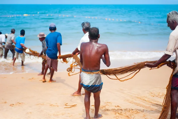 Fishermen at teamwork. Sri Lanka — Stock Photo, Image