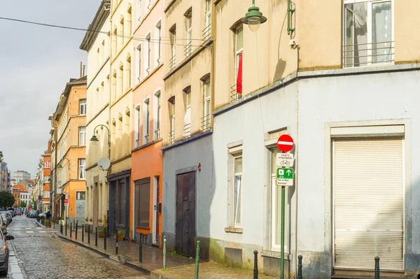 Calle Vacía Casco Antiguo Bruselas Después Lluvia Bruselas Bélgica —  Fotos de Stock