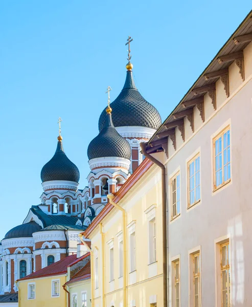 Calle Ciudad Vieja Que Conduce Catedral Alexander Nevsky Talinn Estonia —  Fotos de Stock