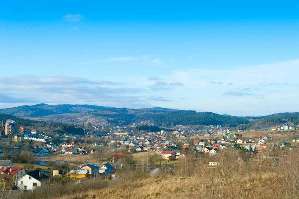 Winterlandschap Met Karpaten Bergdorp Skhidnytsya Oekraïne — Stockfoto