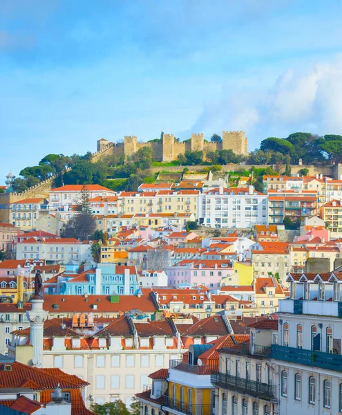 Lisszabon Óvárosa Castle Egy Domb Tetején Lisszabon Portugália — Stock Fotó