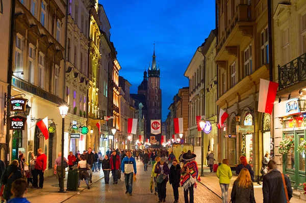 People walking street in Krakow — Stock Photo, Image