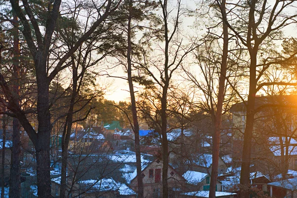 Schöner Sonnenaufgang Winter Kleine Stadt Kiev Vorort Ukraine — Stockfoto