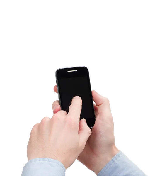 Mãos segurando telefone touchscreen — Fotografia de Stock